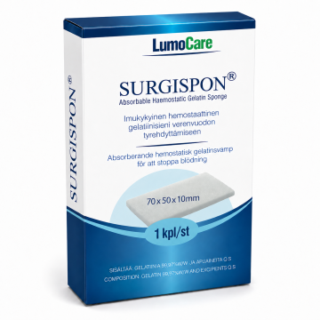 Lumocare Surgispon imukykyinen hemostaattinen gelatiinisieni 70x50x10mm 1 kpl